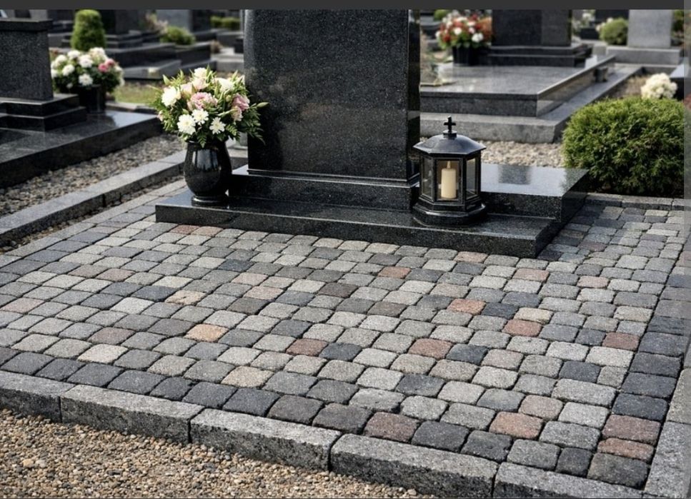 Укладання бруківкою навкруг  пам'ятників