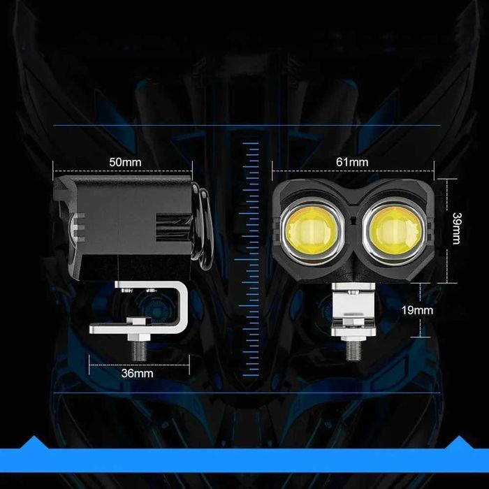 Par de Faróis Auxiliares LED Bifocais - Luz Branca Amarela 20W 8000LM