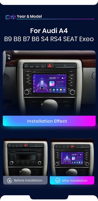 Rádio 2din Android Audi A4 B7 B8 B9 S4 Carplay GPS wifi BT Canbus
