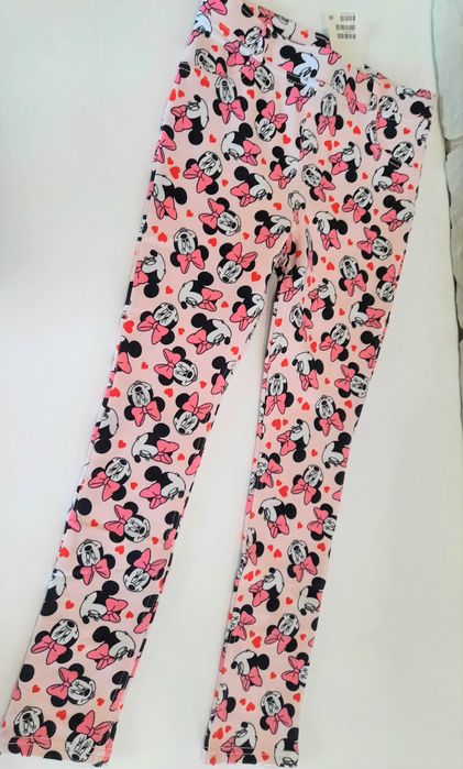 Tregginsy legginsy spodnie różowe myszka Minnie miki H&M roz 134