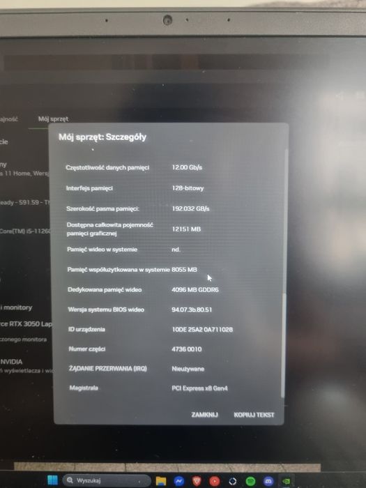 Laptop Gamingowy RTX 3050 Intel Core i5-11260H Dell G15 5511