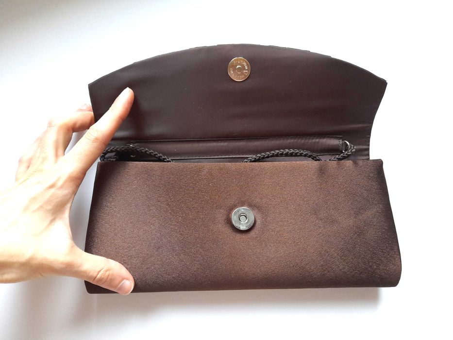 Mala clutch castanha de casamento, bolsa pochette de festa