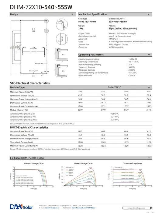 DAH SOLAR DHM-72x10-550W Сонячні панелі Сонячні фотомодулі СЕС