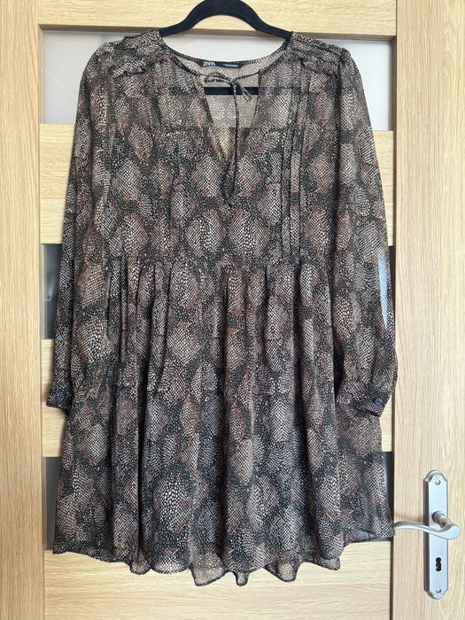 ZARA brązowa sukienka w wężowy wzór xs 34