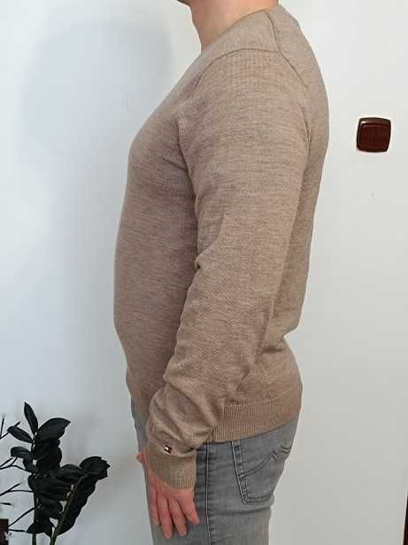 Tommy Hilfiger beżowy elegancki bawełniany sweter M L