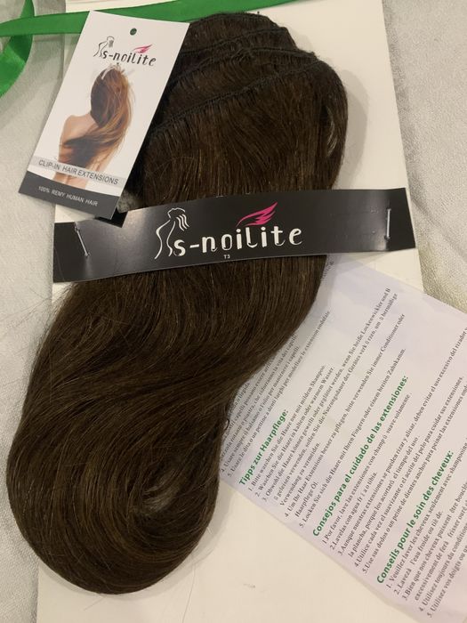 Трессы на заколках , натуральные , новые в упаковке , каштан