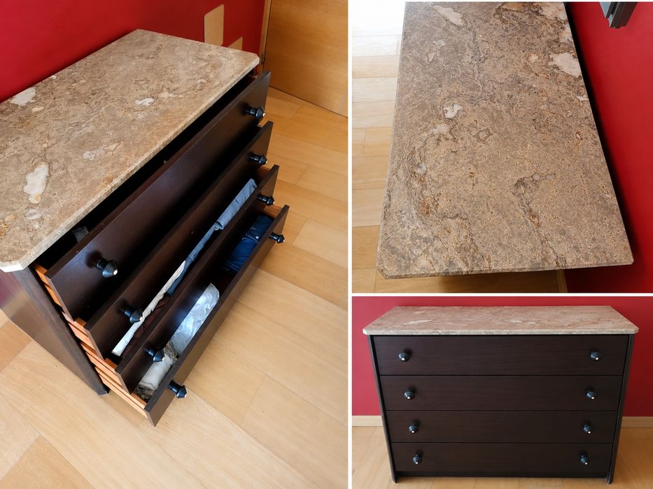 Cómoda de quarto com 4 gavetas 100cmx75cm tampo em mármore