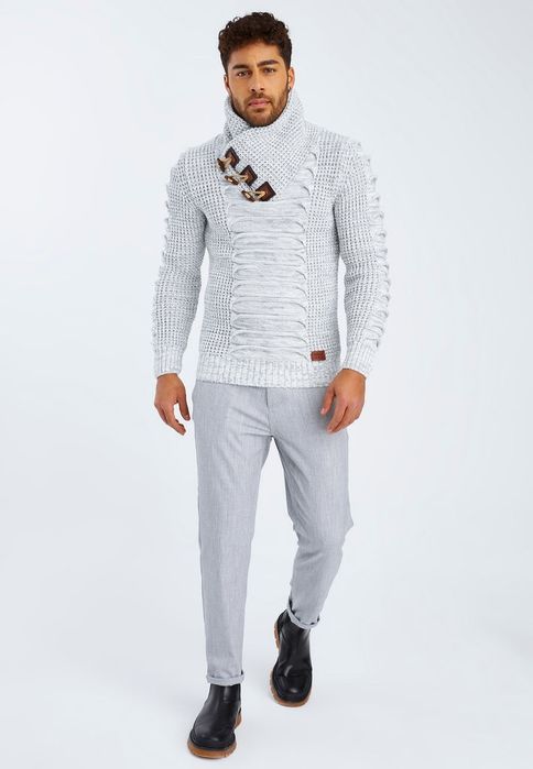 Modny szary męski sweter z dzianiny XXL