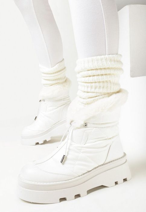 Białe Śniegowce na Grubej Podeszwie z Futerkiem R 37