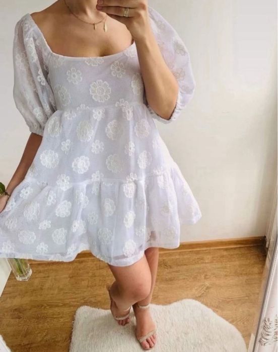 Asos Y.a.s. Koronkowa ażurowa haft kwiaty mini Biała 44 xxl 42 xl