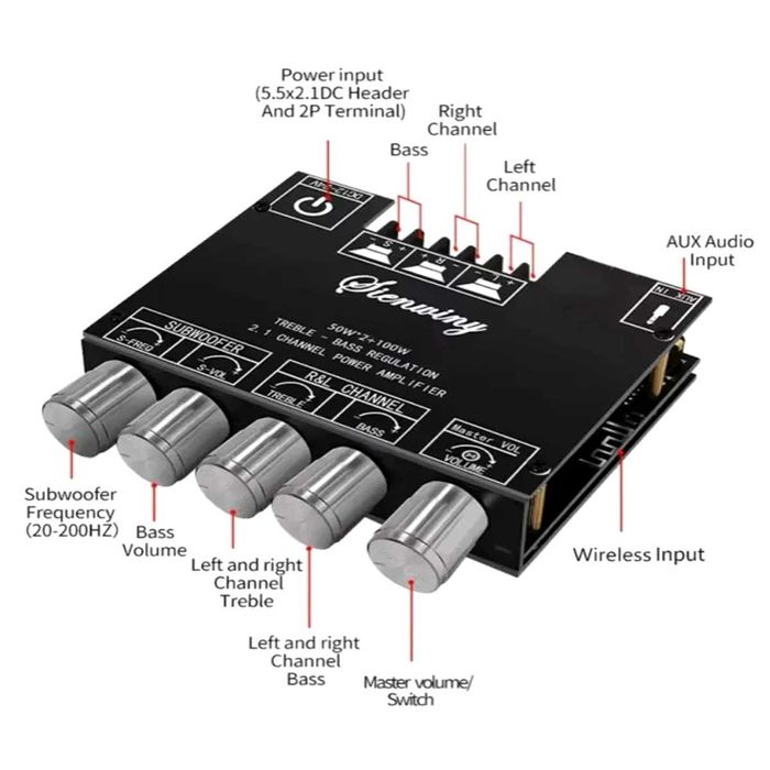 Hi-Fi Усилитель звука мощность 200W на 2.1 аудио канала підсилювач