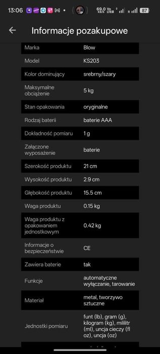 Waga kuchenna Blow KS203 / 5 kg