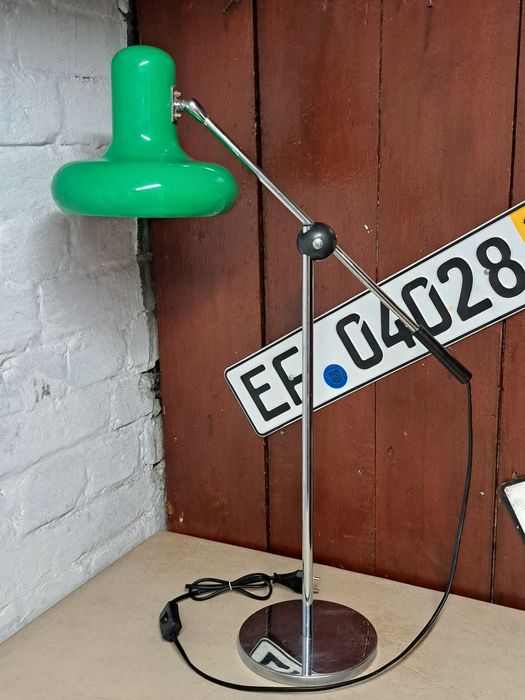 Lampa biurkowa vintage lata 70. Space Age zielona Chrom / PRL Design