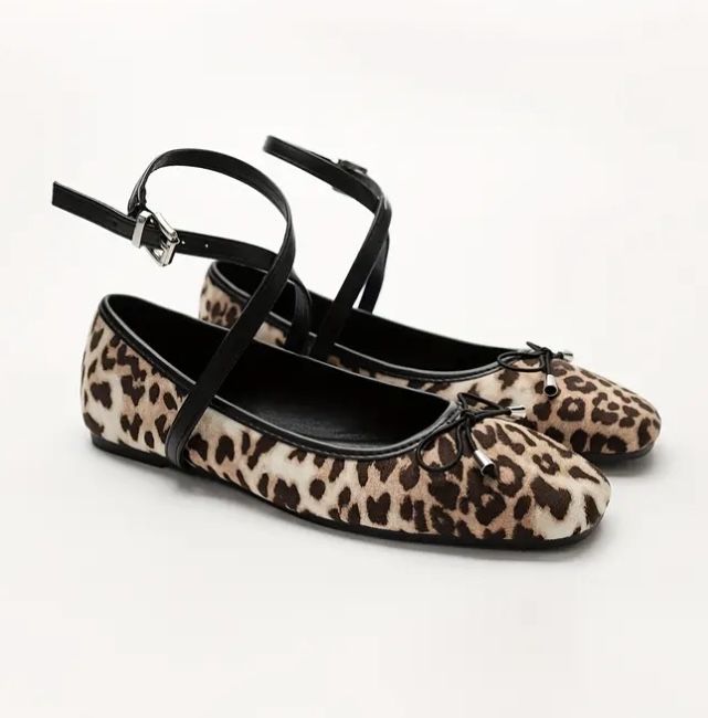 Леопардові балетки пуанти на застібках