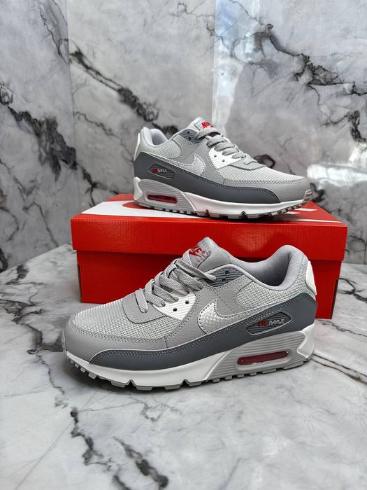 Кросівки Nike Air Max 90 Grey White Red•Найк Аір Макс (сірі), nike air max