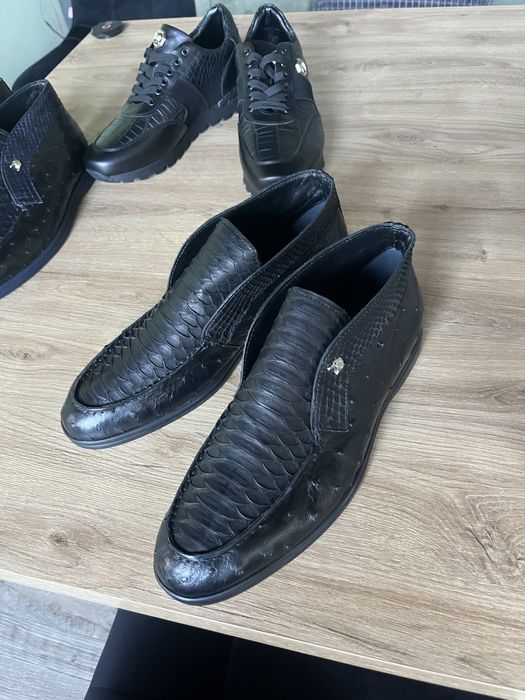 Лоферы Stefano Ricci мужские из кожи страуса и питона