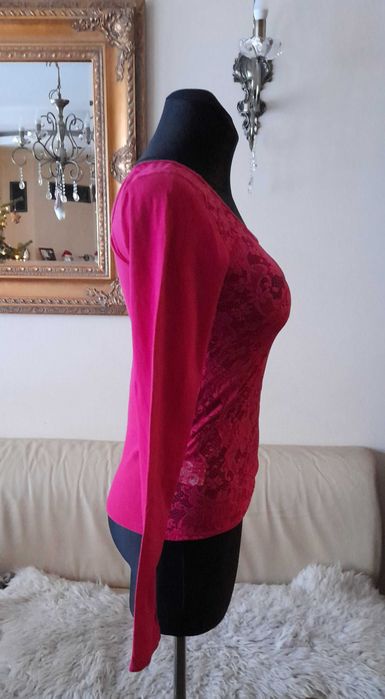 piękna koronowa bluzka r. XS/S stan idealny FUKSJA