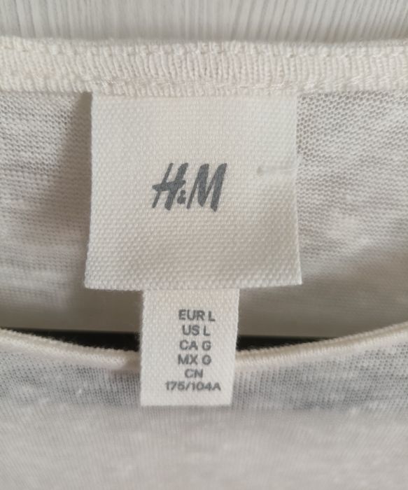 H&M lniany kremowy t-shirt basic classy 100% len jakość