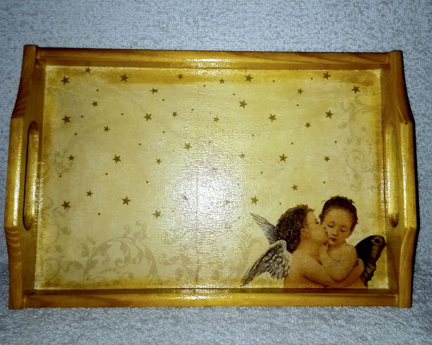 Taca drewniana, hand made, decoupage