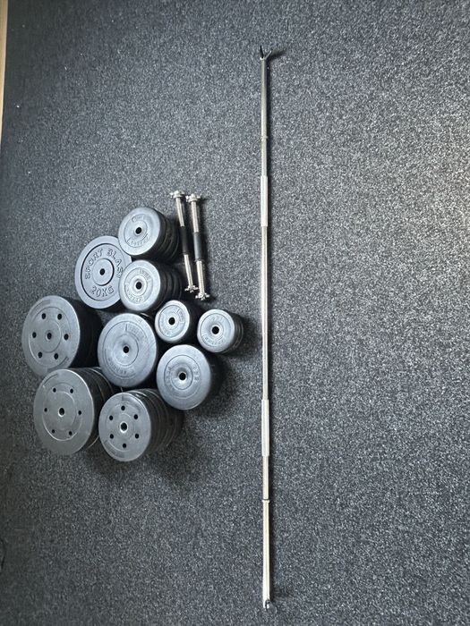 Obciążenie bitumiczne, żelazne, gryf prosty sztanga, plus dwa hantle gratis!! 205kg