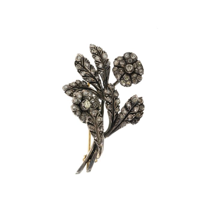 Joias - Alfinete tremblant em prata; ouro e diamantes - Século XIX