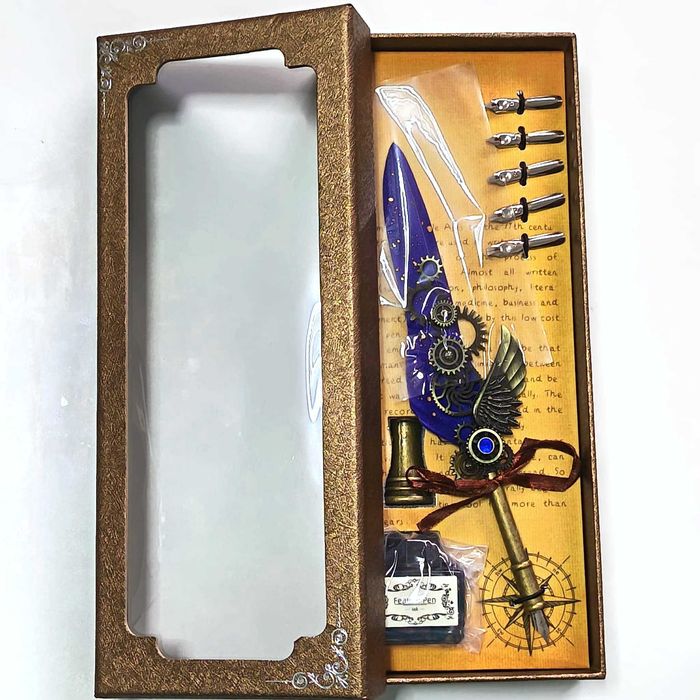 Conjunto de caligrafia com caneta de aparo Blue Feather