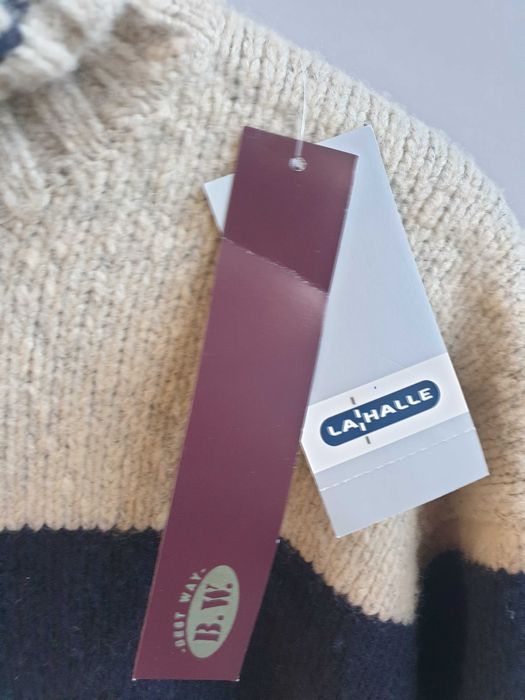 Nowy sweter z metką L męski z wełną golf beżowy La Halle