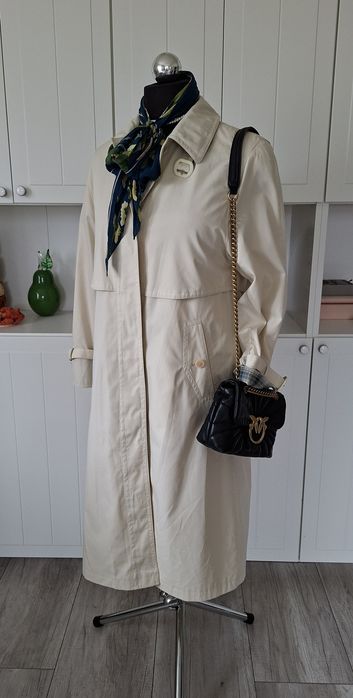 Mleczny jesienny płaszcz trencz na podszewceprochowiec vintage premium elegancki 42 coat