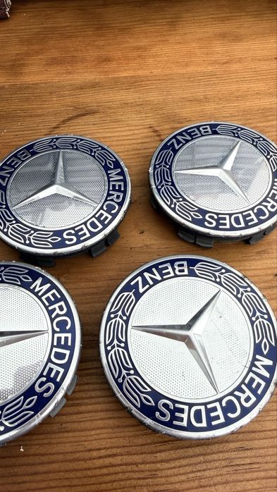 Tampas Centro de Jantes MERCES-BENZ 75mm + Simbolo Capot AZUIS ORIGINAIS