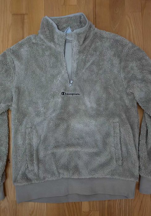 Champion Polar Teddy Half Zip – beżowy polar sherpa z haftem