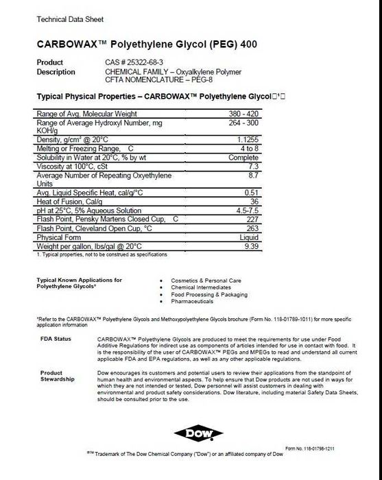 Poliglikol Polikol PEG-400 (PEG-8)  surfaktant, rozpuszczalnik