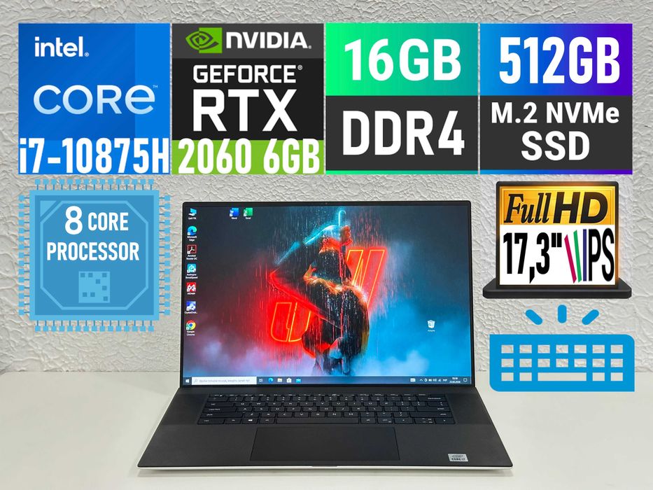 Ігровий DELL XPS 17 9700/8(16)ядра/i7-10875H/16gb/512gbSSD/RTX 2060 6g