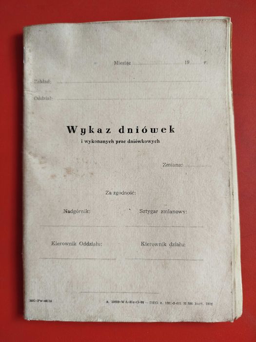 Wykaz dniówek kopalnia