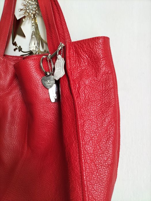Duża torba shopper ze skóry naturalnej czerwonej z brylokiem Pinterest
