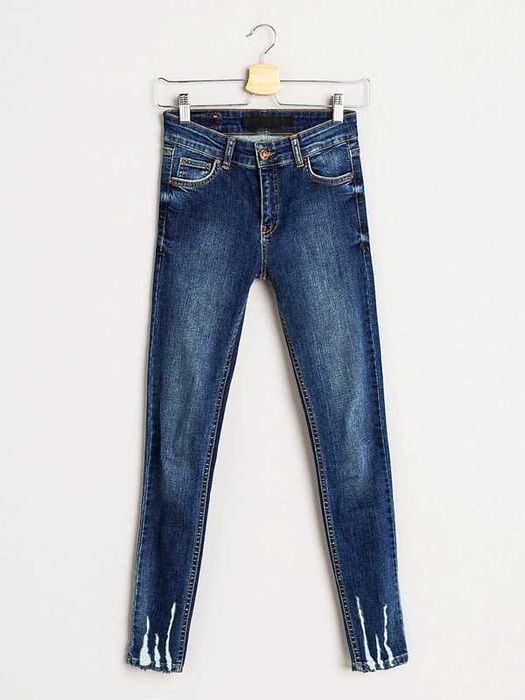 Spodnie Jeansy Dżinsy Rurki Wysoki Stan Slim Przetarcia Dziury Nowe XS