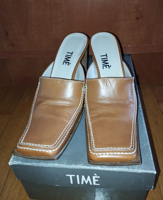 Klapki typu mule na wysokim obcasie z odkrytą pięta rozmiar 35,5 wiosn