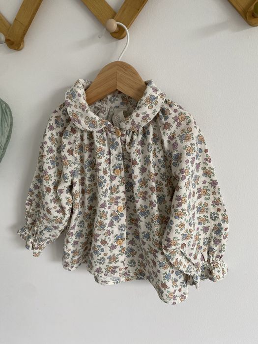 Tunika bluzka h&m 68 bufiaste rękawy drobne kwiatki kołnierzyk