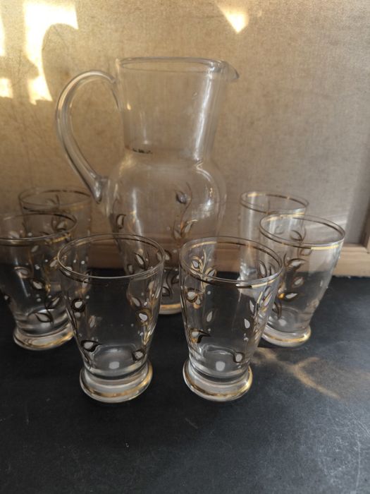 Jogo de Jarra e Copas - Vidro Decorado