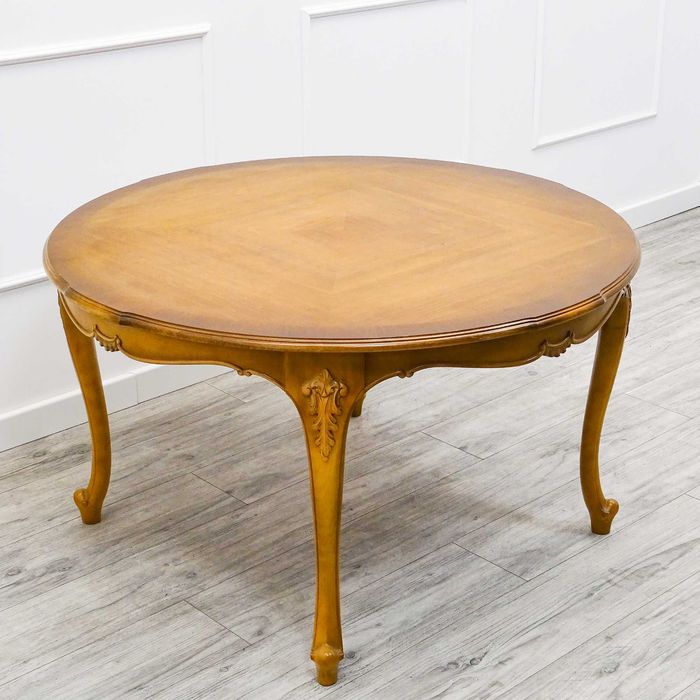 Drewniana ŁAWA francuska LUDWIK okrągła Ława BLAT DEKOR orzech lata 60