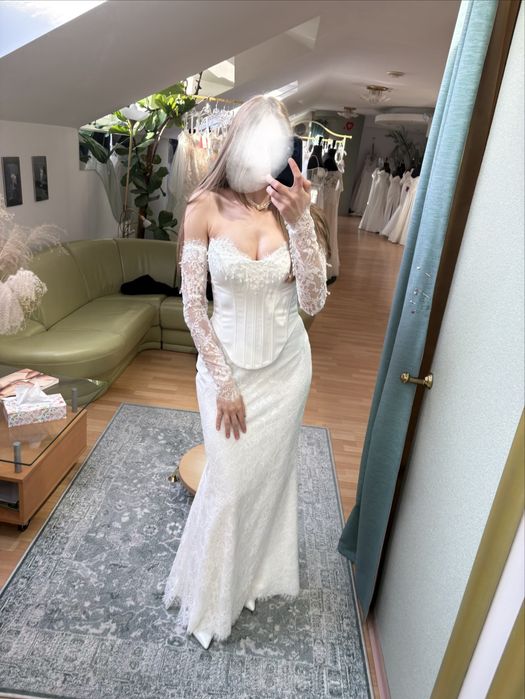 Suknia ślubna 2w1 – syrenka odpinany tren gorset (Ivory, S/M) Allégresse tangerina Anna Sposa