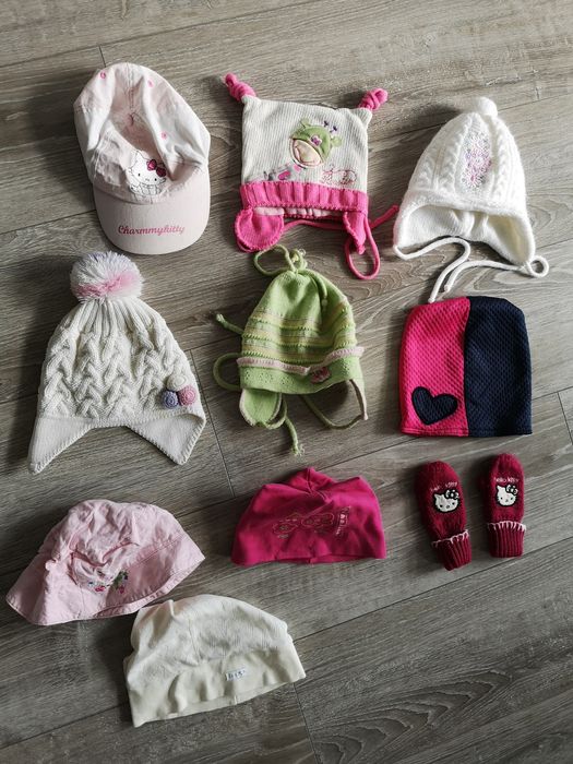 Czapka czapeczka rękawiczki hello kitty zimowa wiosna jesień komplet