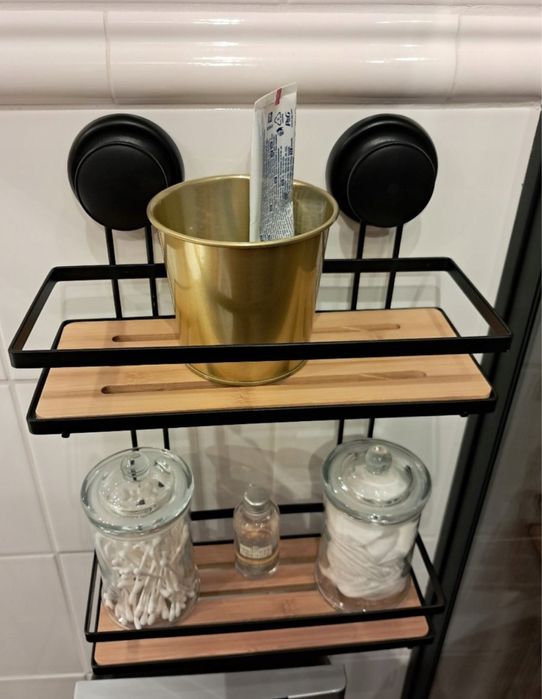 Półka łazienkowa ścienna  czarna bez wiercenia Bambus LOFT