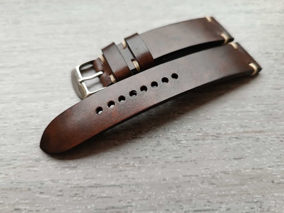 Skórzany pasek zegarka 20/18 mm brąz wenge z połyskiem