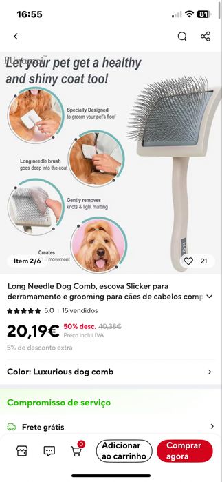 Cardadeira HOP - excelente qualidade para pelagem dos Pomerania
