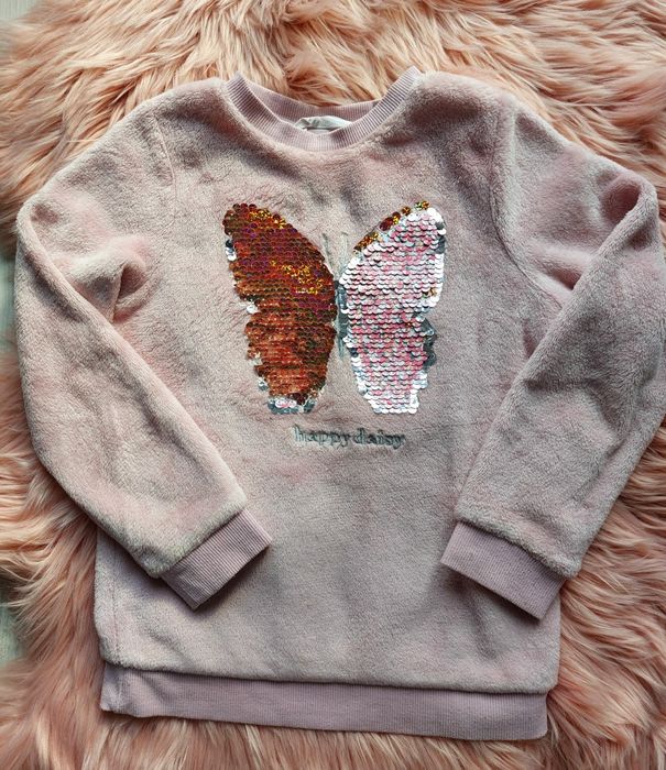 Super bluza H&M miękka z motylem cekiny zmieniają się 122 128cm