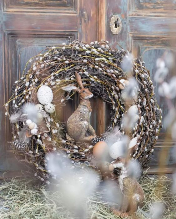 Wianek naturalny z zającem w bronzach