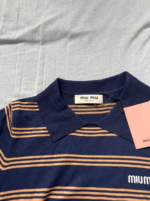 Miu Miu Polo t-shirt koszula swetr Striped cashmere and silk nowa m