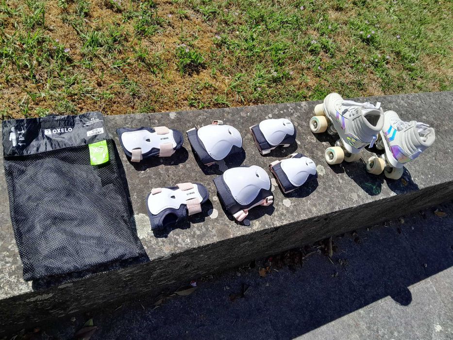 par de patins infantil ( n.32 ) + kit de proteção