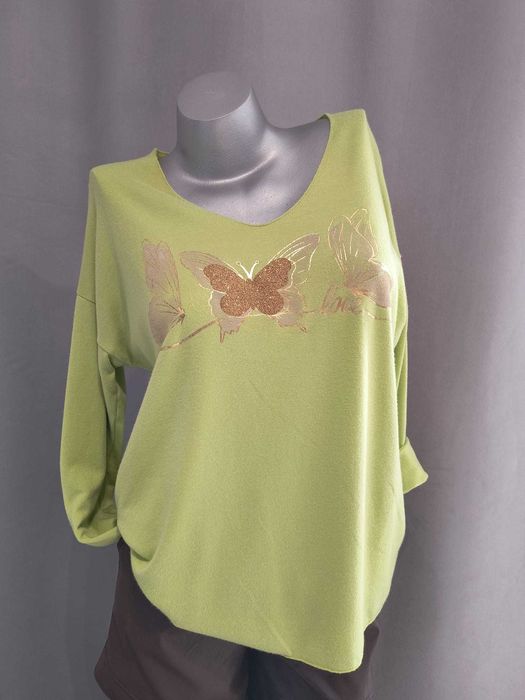 -> Bluzka - Oversize z aplikacją motyli - Limonka – Made in Italy