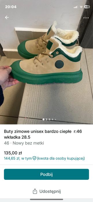 Buty zimowe sportowe unisex r.46 wkladka 28.5